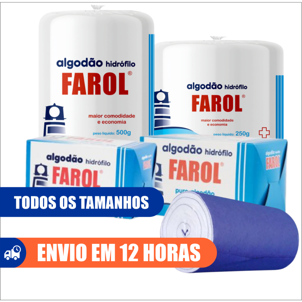 Algodão Hidrófilo 25g 50g 250g 500g Multiuso Higiene Hospitalar Antissepsia Farol