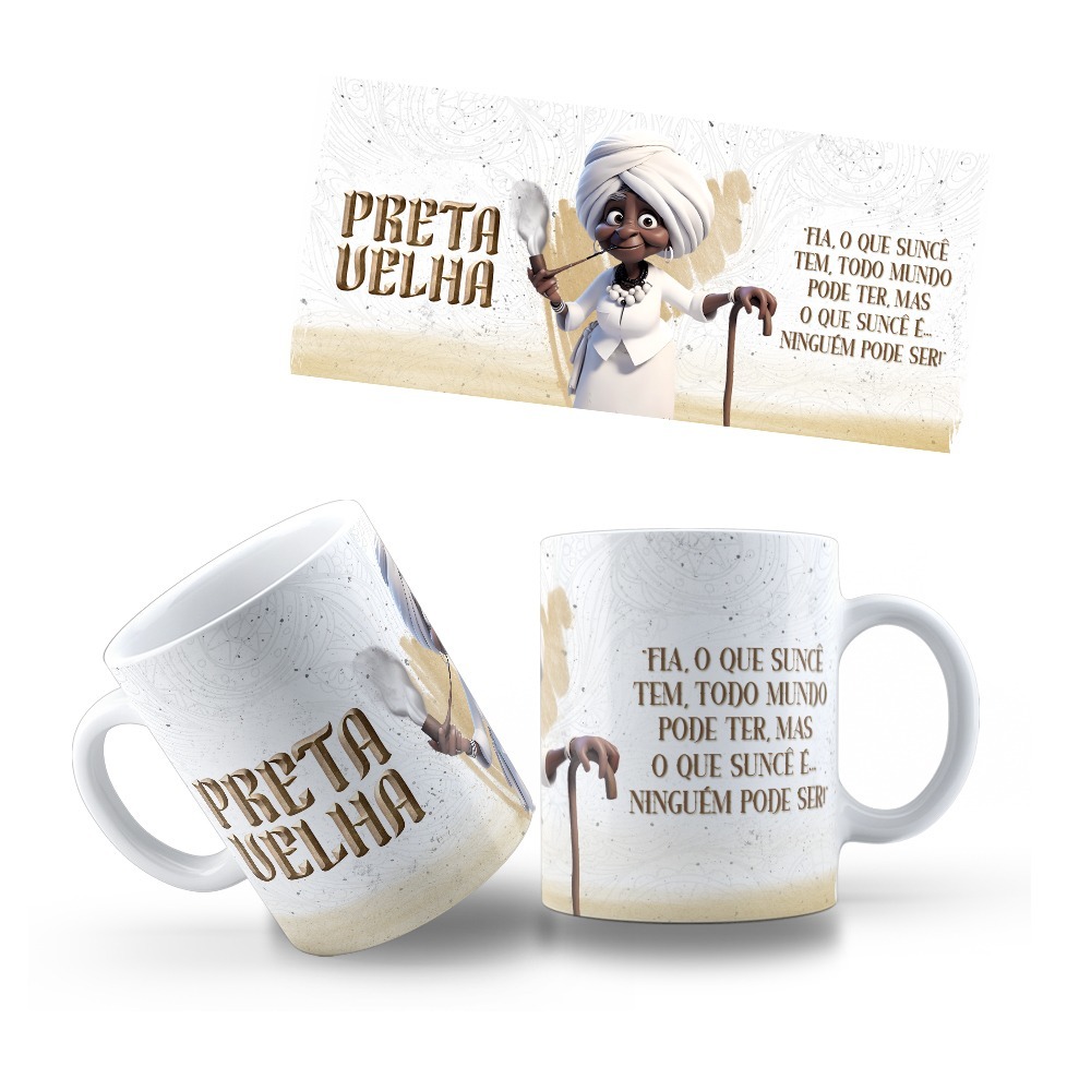 Caneca Entidades Religiosas, Seu Pelintra, Maria Padilha, Exu Caveira, Cigana, Sete Saia, Preto Velho, Preta Velha