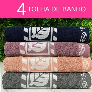 Kit c/4 toalha de banho grande e grossa bordada macia felpuda