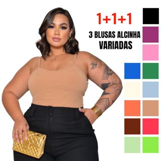 kit 3 blusas de alcinha canelada