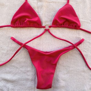 Biquíni top Cortininha com Argola Calcinha Fio Duplo Asa Delta com Forro Moda Praia para o Verão