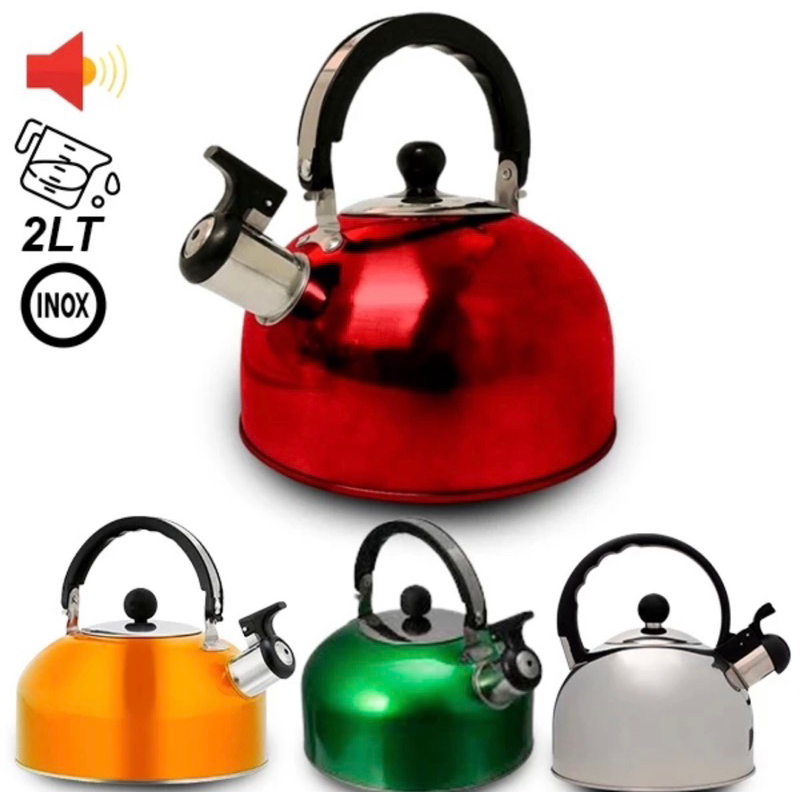 Chaleira Inox Com Tampa de 2 Litros com apito e alça chá café e bule