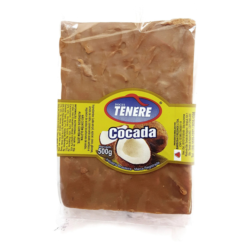 Cocada Morena em Barra 500 Gramas Doces Tenere