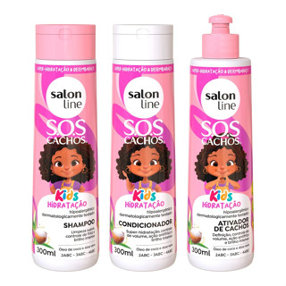 Kit SalonLine SOS Cachos Kids Shampoo, Condicionador e Ativador de Cachos Cabelos Cacheados Modelados e Definidos