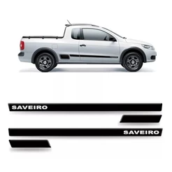 Jogo Friso Lateral Saveiro G5 - 2009 A 2012 - Kit 4 Peças Escrito em Branco