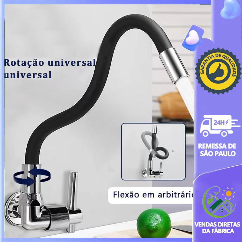 Torneira Cozinha Gourmet De Parede Silicone Flexivel Preto