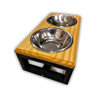 Comedouro Madeira Elevado Duplo Para Cães E Gatos - P
