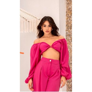 Cropped blusa com forro e manga longa