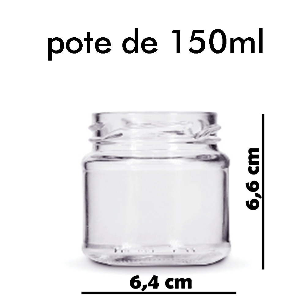 Kit 6 potes de vidro - 3 de 360ml e 3 de 150ml com tampa metálica