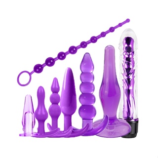 Kit 7 Plug Anal Silicone Material Macio com 1 Vibrador Multivelocidade GS-KIT em Oferta na Shopee