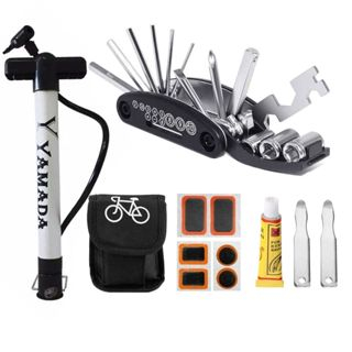 Kit reparo Ferramentas. Manutenção Remendos  Pneus Bike +Bomba De Bike De Encher Pneu Alumínio 30cm Yamada