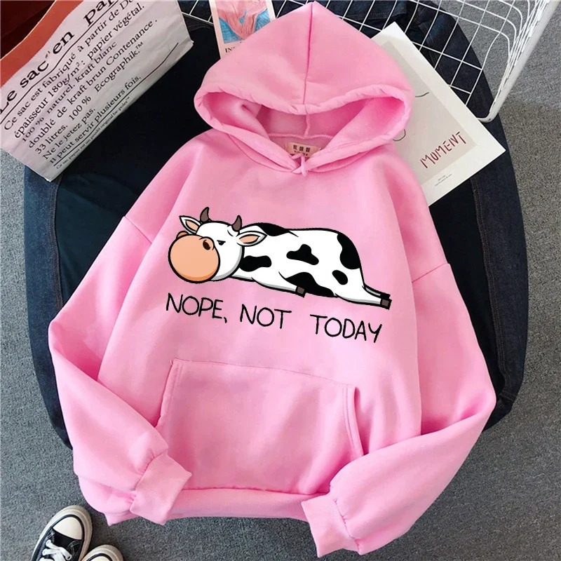 Blusa Moletom Com Capuz Unissex Not Today, Vaquinha Manchada Preguiçosa