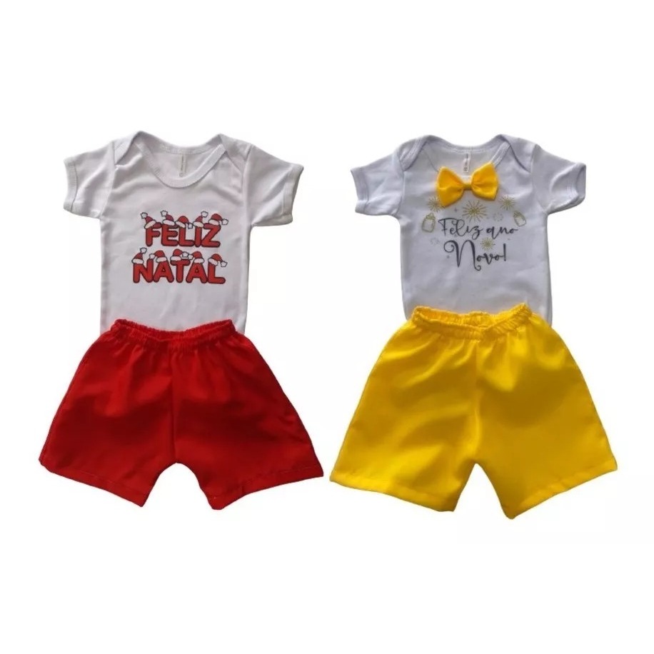 Conjunto Infantil Temático Roupa De Réveillon Para Menino Bebê Body Com Short Ano Novo E Feliz Natal