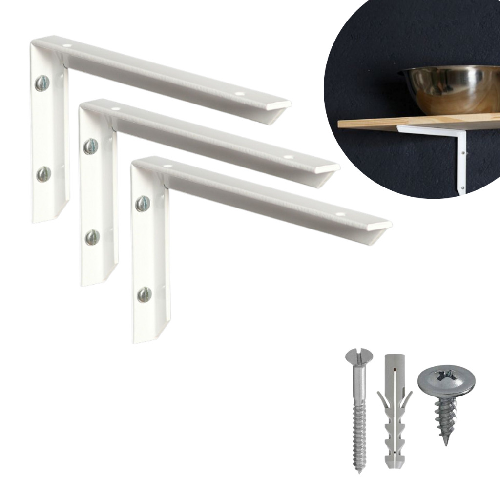 Kit 6 Suportes Master Leve 25 cm para Prateleira, cor Branca ou Preta + Kit Instalação em Oferta na Shopee