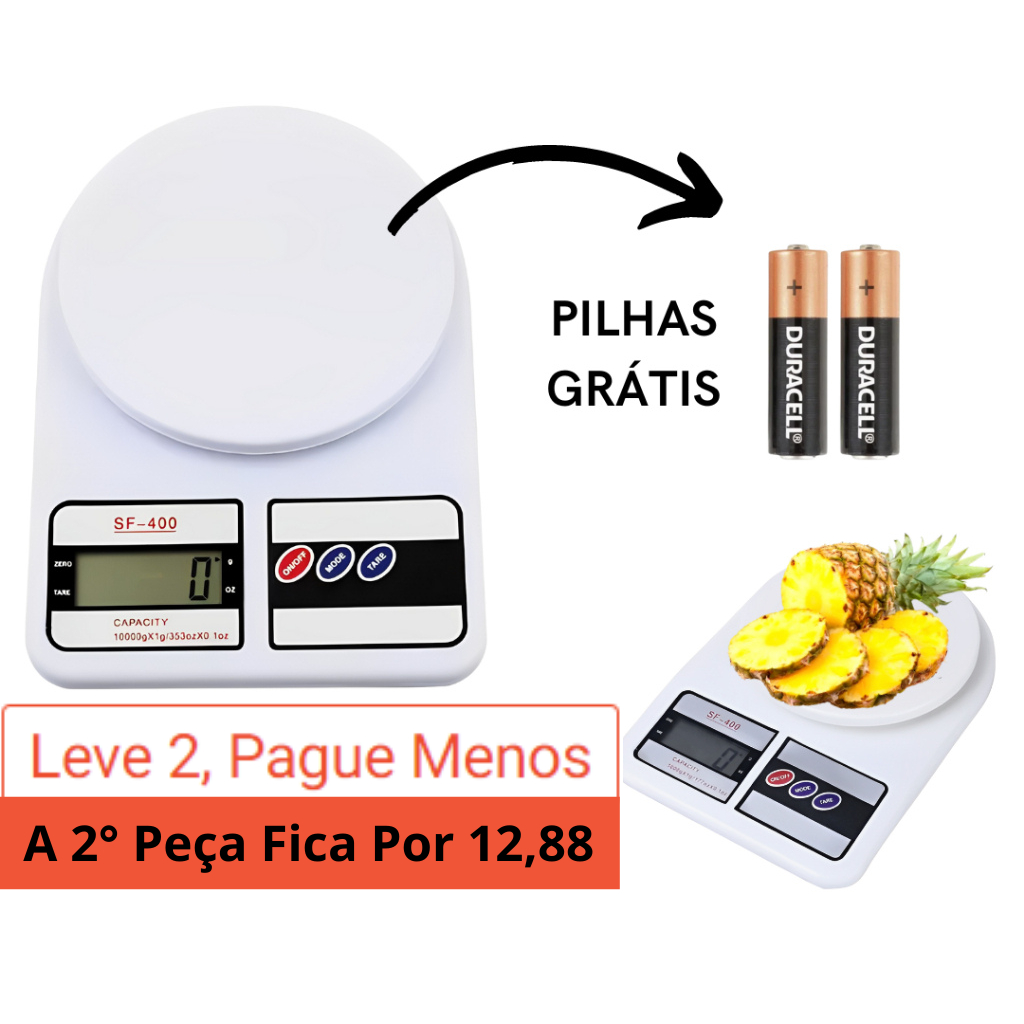 Balança Com Pilhas - 10KG - Digital De Cozinha Alta Precisão