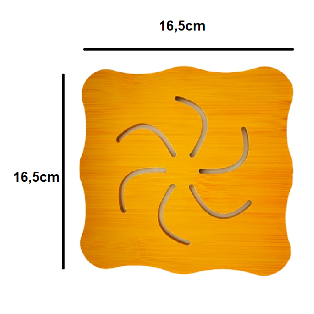 Descanso De Panela Proteção Bambu 16,5cm Madeira Mesa com Estampas Sortidas Quadrado Multiuso Universal