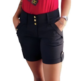 Bermuda Feminina Shorts Meia Coxa Bengaline Alta Hot