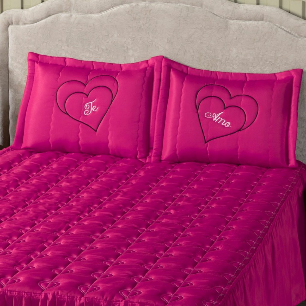 Jogo Colcha para Cama Casal Padrão 3 Peças Apaixonados Diversas Cores