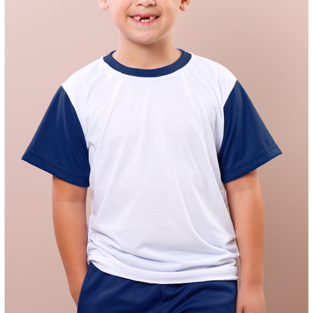 Camiseta branca Infantil para uniforme escolar com mangas coloridas em Oferta na Shopee