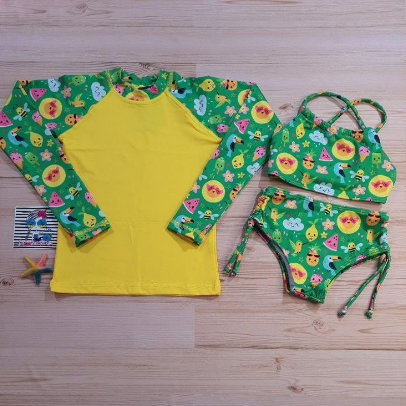 Biquíni Infantil e Blusa com Proteção UV50+ Juvenil Praia Verão Forrados Ajuste nas Laterais