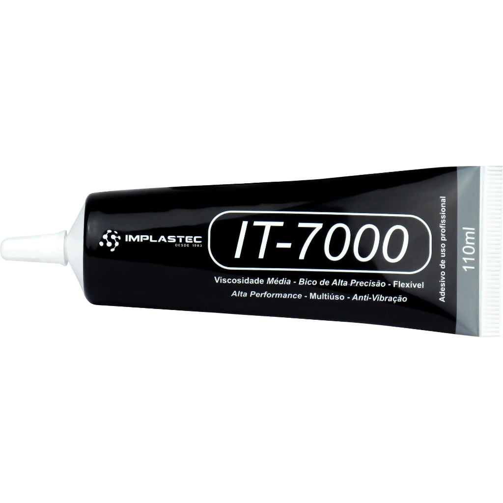 Cola IB-7000 Transparente IT-7000 Preto Implastec 110ml Fixa Telas Display Celular Tablet Touch