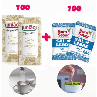 KIT 100 SACHE AÇUCAR 100 SACHE SAL REFINADO LEBRE em Oferta na Shopee