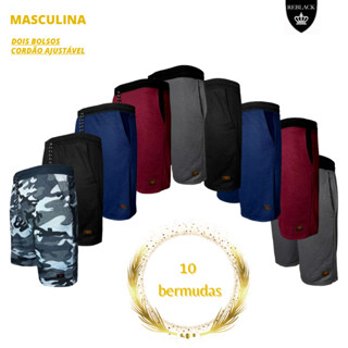 Kit 10 Bermuda Masculina Moletom Bermudas Moletom Lisa Básica Short Masculino Moletom masculino Cores Camuflada Preta Vinho Marinho Grafite Cinza bordô Calção EsportivaTemos também Kit 5 4 3 2 1 6 Reblack