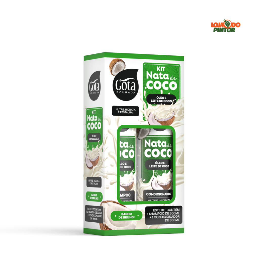 Kit Shampoo + Condicionador Nata de Coco 300ml Nutre Hidrata Restaura Gota Dourada em Oferta na Shopee