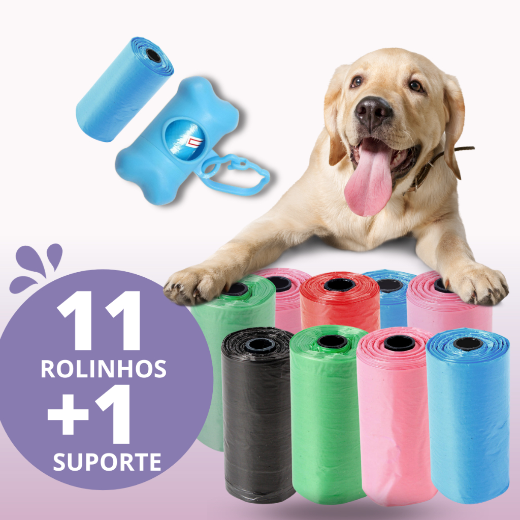 Kit Higiene Pet Estojo 11 Rolos Saquinho Coletor Cata Caca