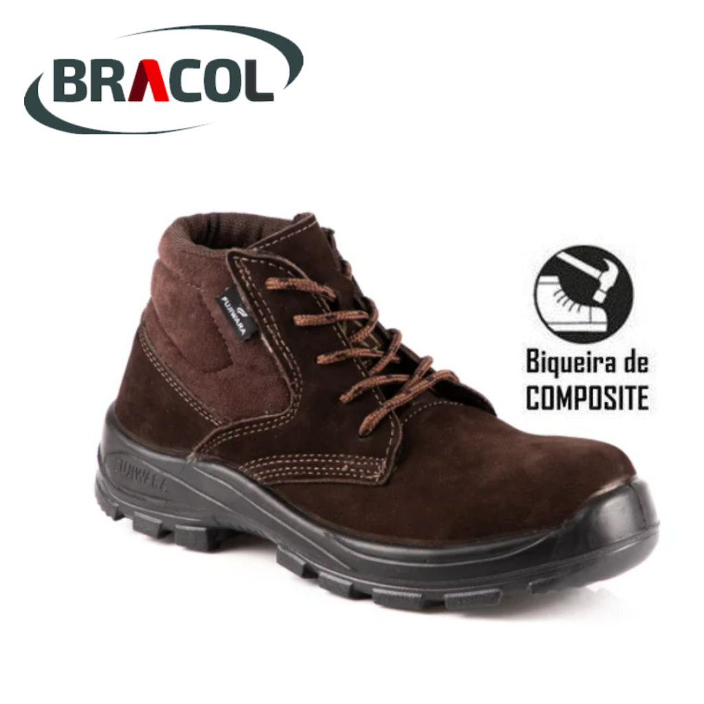 BOTINA CAMURÇA NOBUCK BICO COMPOSITE MARRON BRACOL FUJIWARA C.A 42169, ENGENHEIRO, MOTORISTA, PEDREIRO
