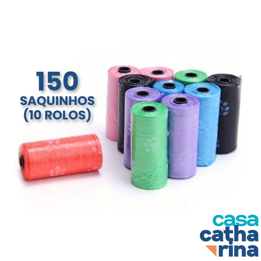 150 Sacos Kit de 10 rolos com 15  Saquinhos de Lixo para Pets Cata Caca de Patinhas Ecológicos em Oferta na Shopee