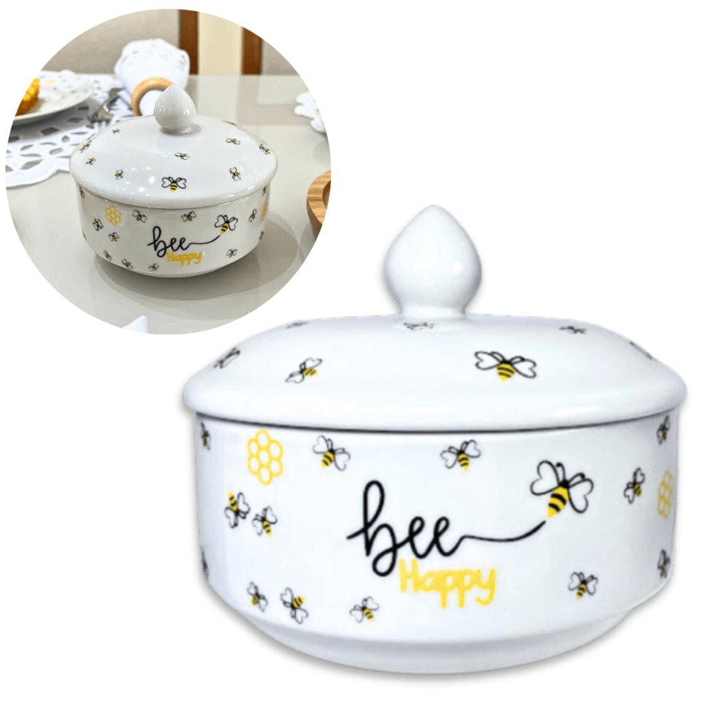 Manteigueira Porcelana Abelhas Bee Branca Honey