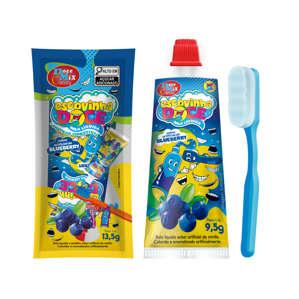 BALA LIQUIDA ESCOVINHA DOCE 24UN X 13,5G MORANGO, BLUEBERRY E UVA — imagem 2 de 2