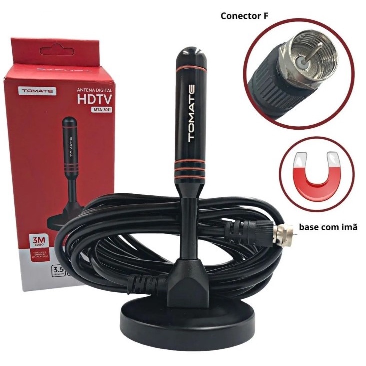 Antena Digital Hd 3.5dbi Interna Externa Com Imã 3m