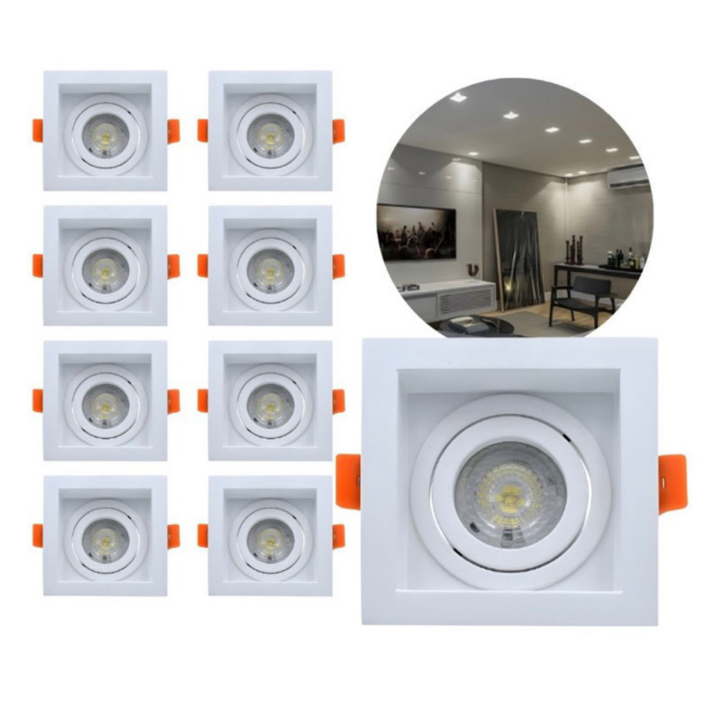 Kit 10 Spot De Embutir Recuado Completo Com Lampada Led Dicroica MR16 Led 36°Soquete Gu10 ...