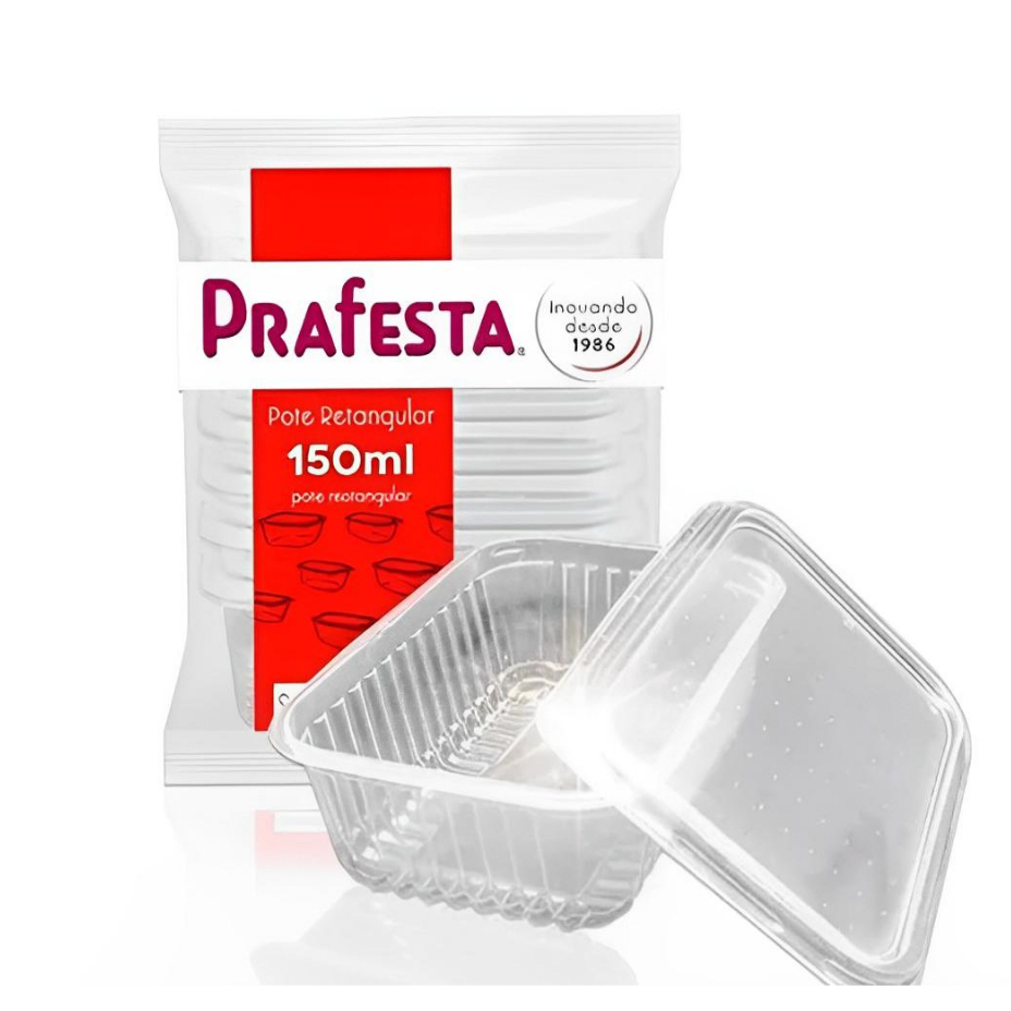 Pote Plástico Retangular Descartável 150ml PRAFESTA Micro-ondas / Freezer