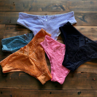 Kit 5 Calcinhas cos alto tanga lingerie de renda poliamida forro de algodao