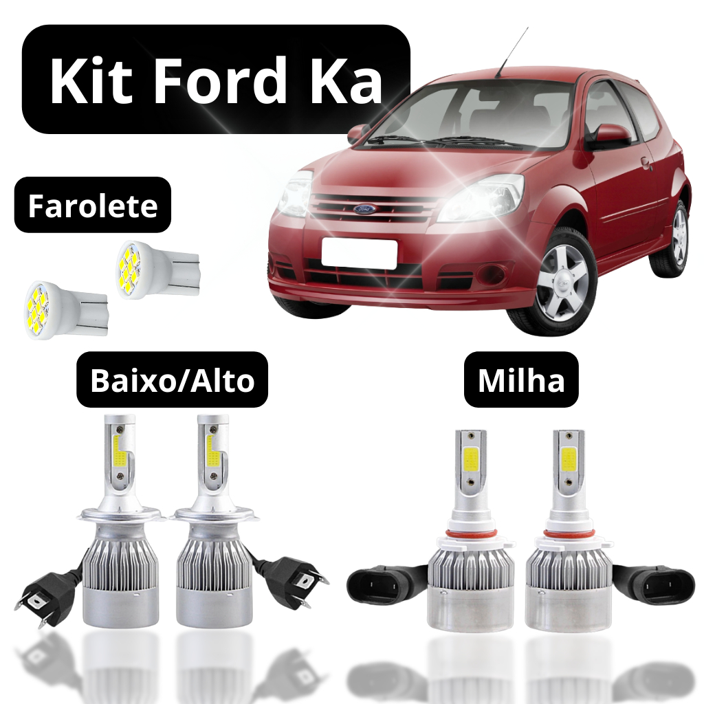 Kit Lâmpada Led (Farol Alto Baixo Milha Farolete) Ford Ka 2008 a 2013 H4 HB4 T10 Neblina Meia Luz Super Led c6 forte em Oferta na Shopee
