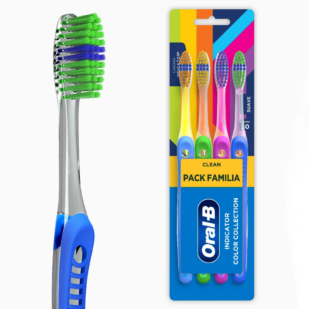 Escova Dental Pack Familia Indicator Color Collection tam 30 Macia Oral-B