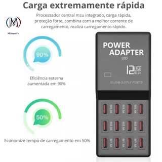 CARREGADOR USB FAST CHARGER 12 PORTAS.