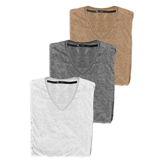Kit 03 Camisas Camisetas Masculina Plus Size Basica Gola V