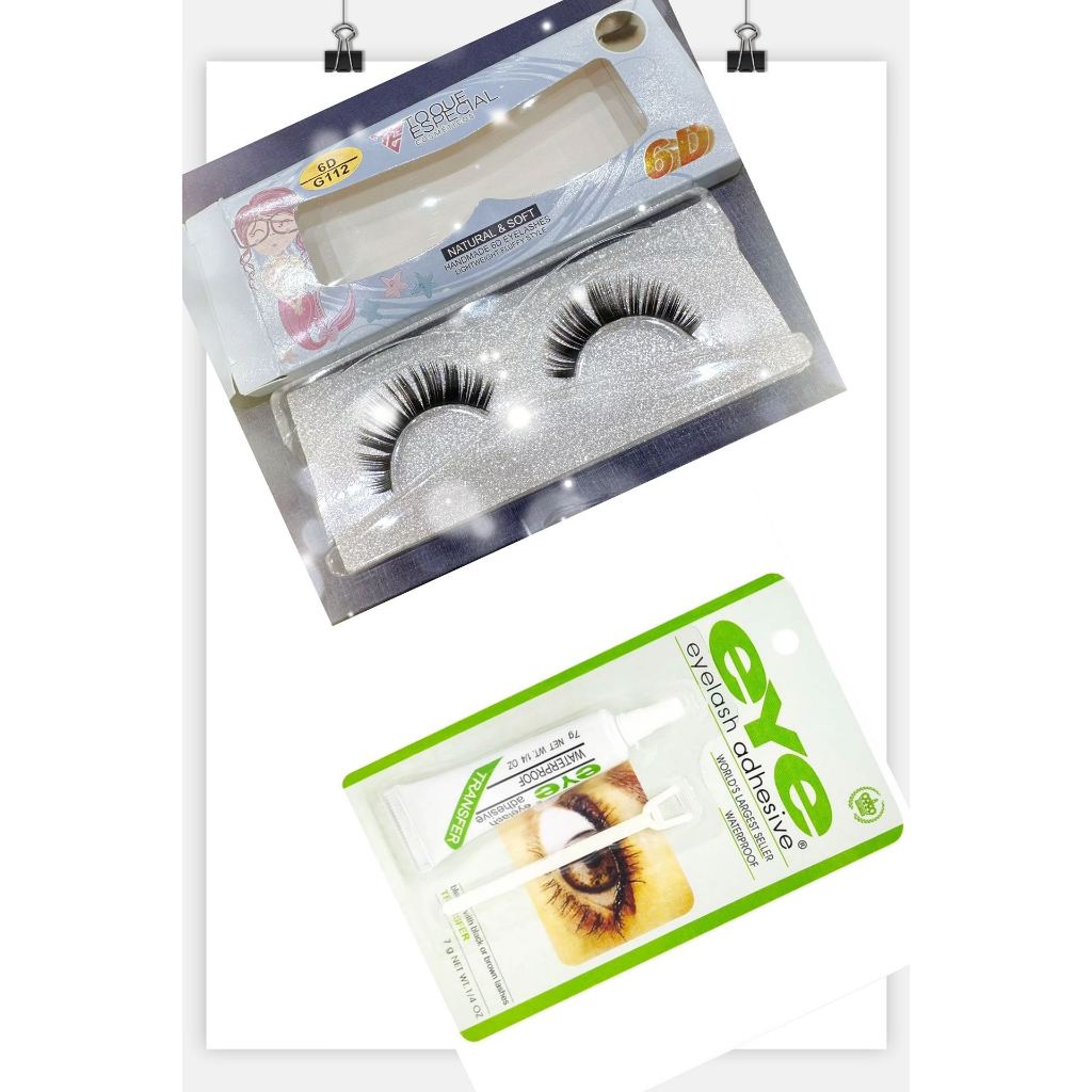 1Kit 1 par de cílios postiços 6D + cola transparente em Oferta na Shopee