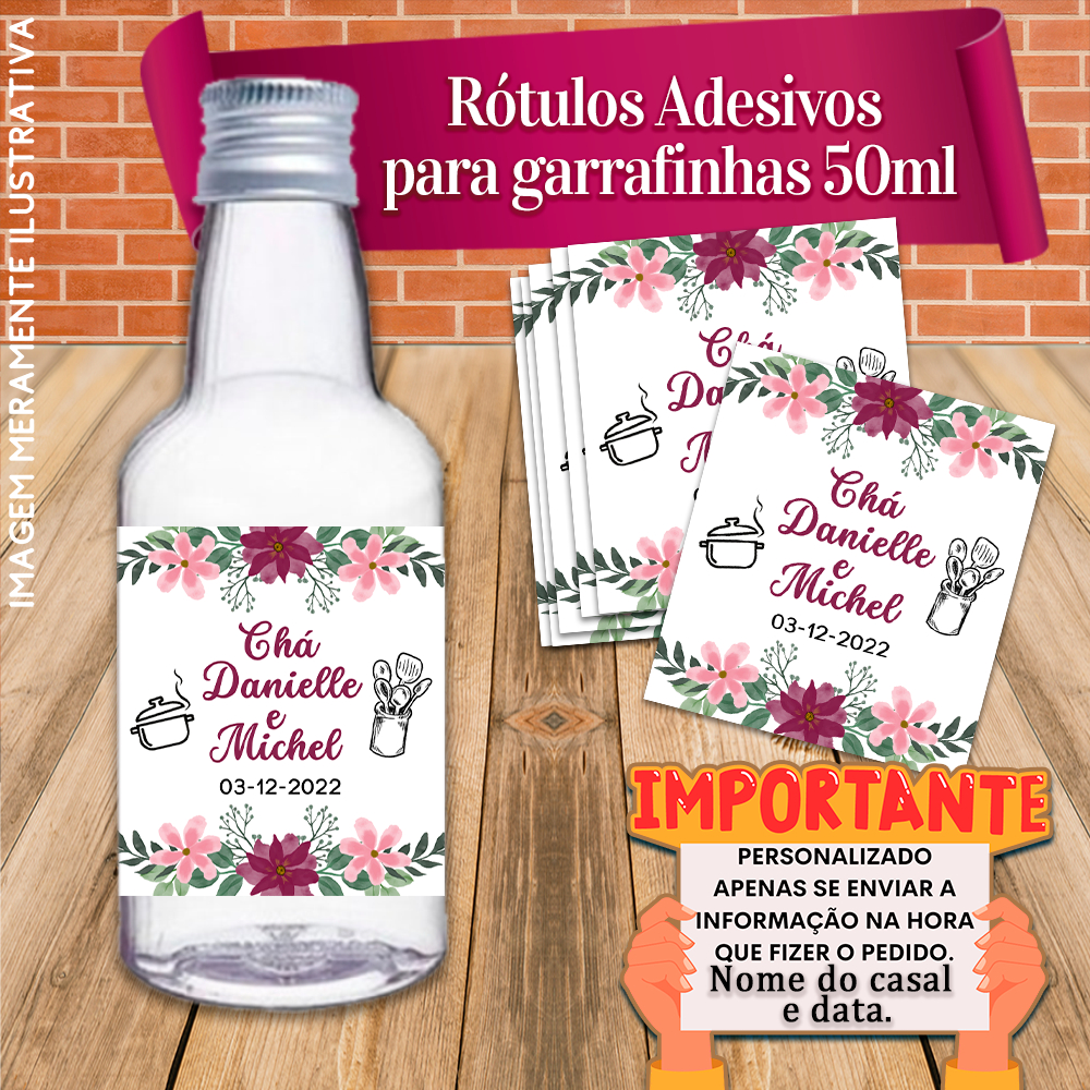 Rótulos Adesivos Personalizadas para Garrafinhas de 50ml para Chá de panela ou de casa nova
