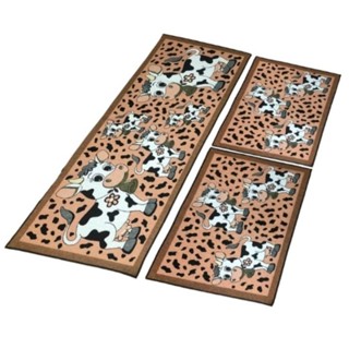 kit 3 peças Tapete Passadeira Jacquard Antiderrapante Cozinha Emborrachado