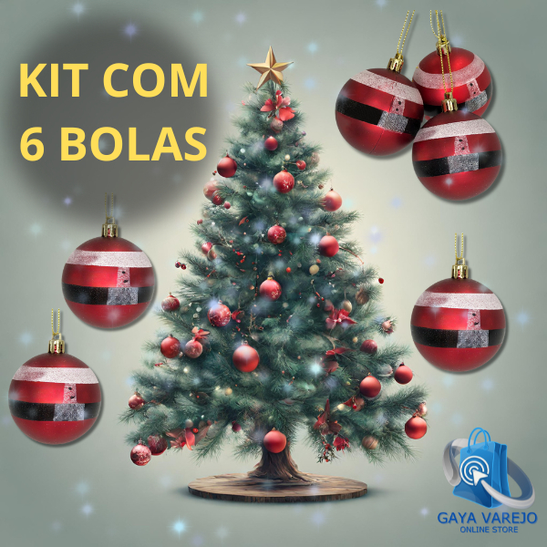 Kit Bolinhas De Natal Papai Noel de 6cm com 06 Unidades Enfeite Arvore Natalina Decoração