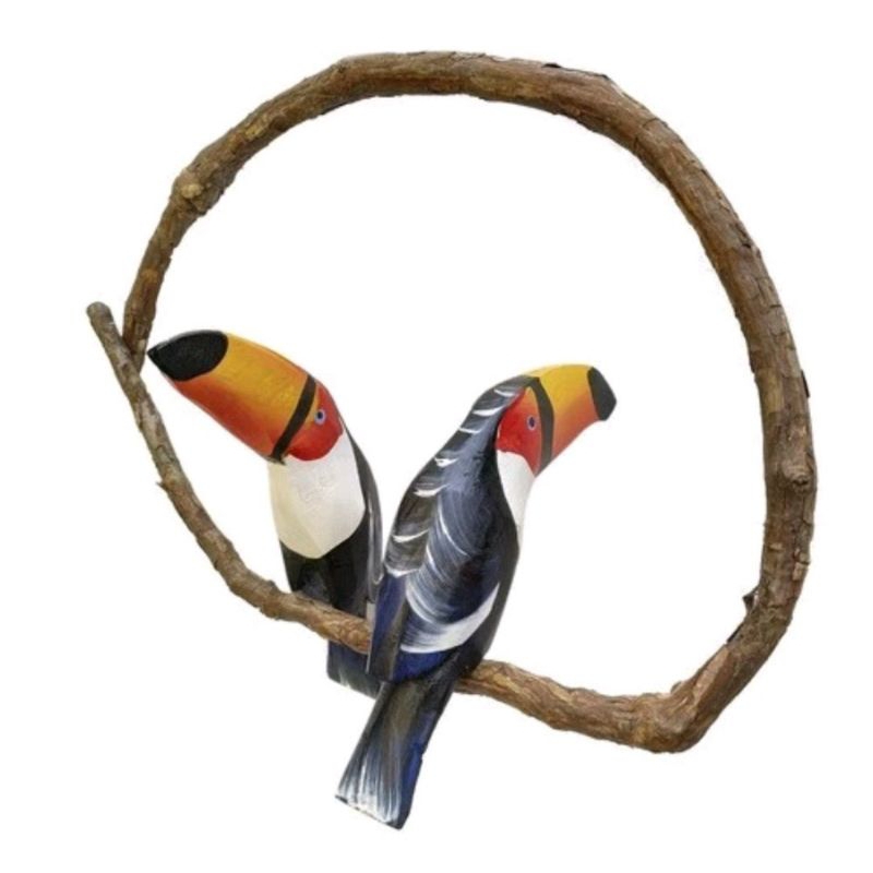 Casal de Tucanos em Madeira com Cipó Natural – Artesanato Brasileiro