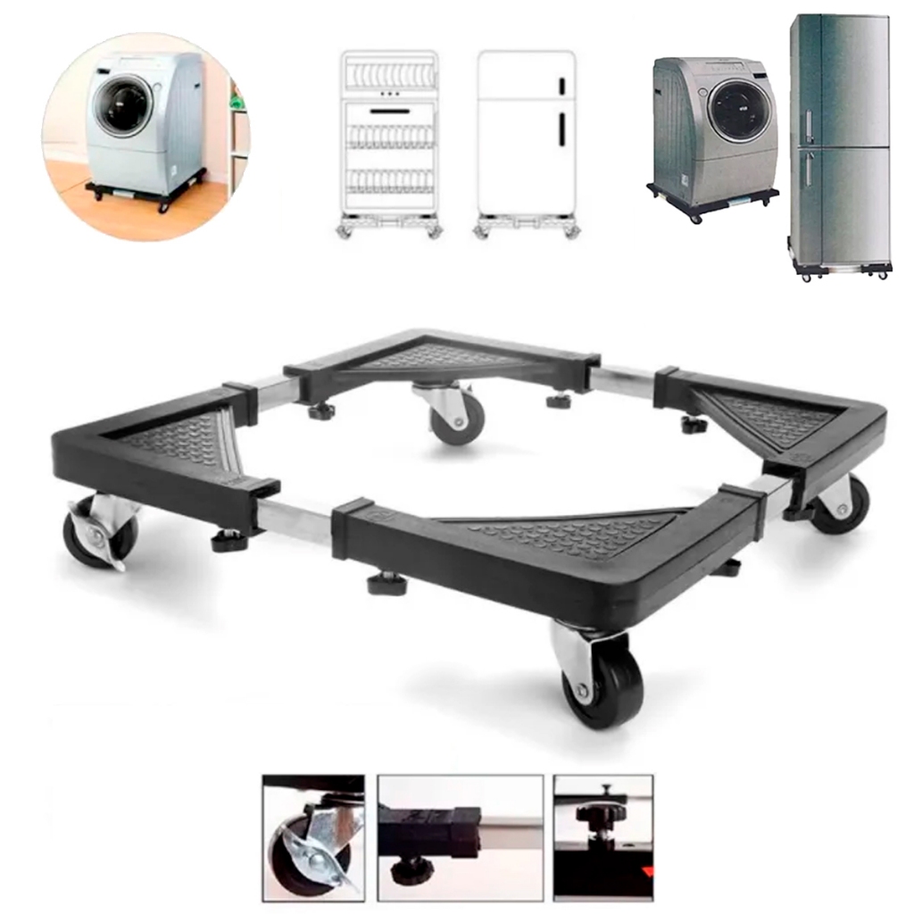 Suporte Geladeira Máquina Lavar Fogão Freezer Rodinhas Inox Base Ajustavel Eletrodomestico Regulavel Reforçado Carrinho