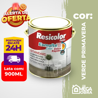 Tinta Esmalte Sintetico Brilho Standard para Madeira Ferro latão Interior e Exterior Verde Primavera 900ml Resicolor
