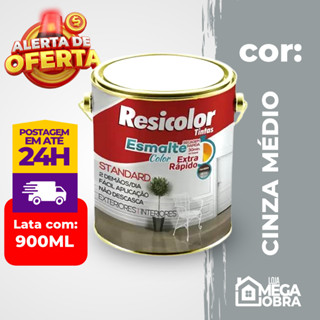 Tinta Esmalte Sintetico Brilho Standard para Madeira Ferro latão Interior e Exterior Cinza Medio 900ml Resicolor