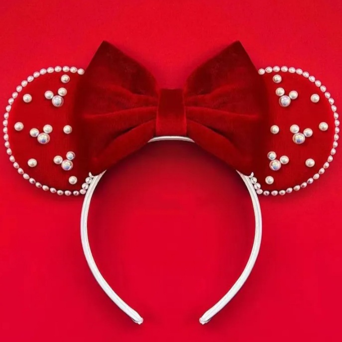 Tiara laço orelhas arco veludo perolas minnie orelhas aniversario bebe infantil luxo — imagem 2 de 2